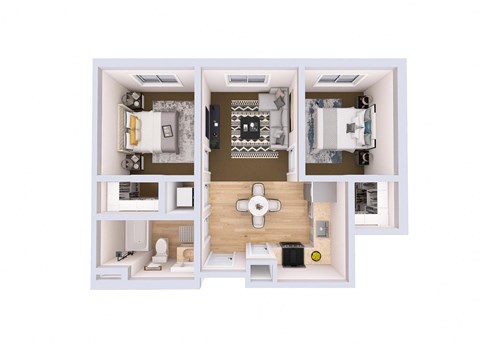Floor plan for 2 beds, 1 bath, 730 sqft
